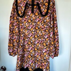 Topshop Floral Blouse with Black Trim